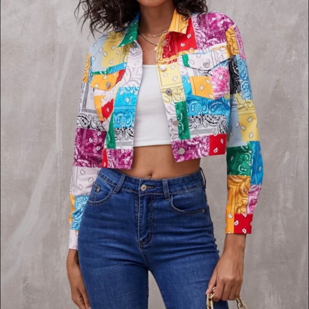 Paisley Patchwork Flap Pocket Crop Jacket